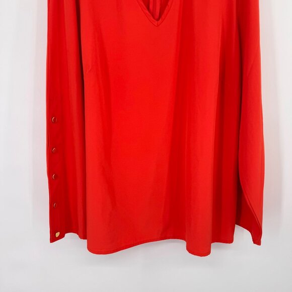 Chicos 3 Womens orange V-Neck keyhole Blouse gold Button long sleeve Size XL - Picture 4 of 16